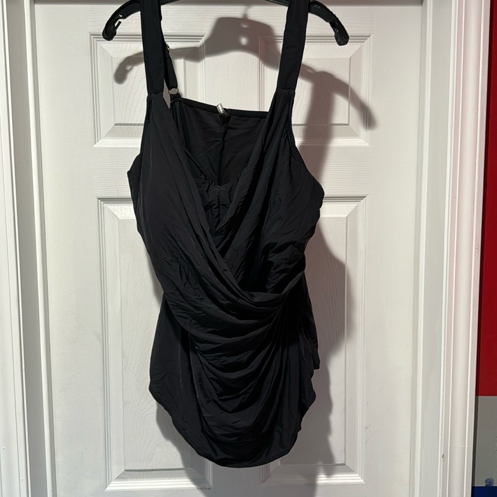 Lands End plus long sarong front one piece bathing suit